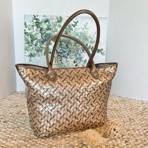 Elliott Lucca Metallic Leather Shopper Tote, EUC
